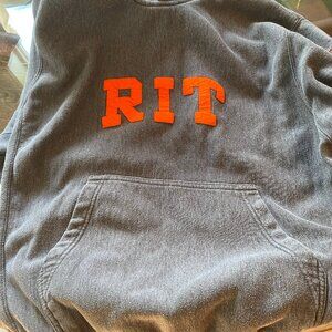 Vintage 90s Rochester Institute of Technology RIT Grey Preppy Embroidered Hoodie